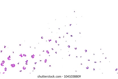 Light Purple vector layout with banking symbols. Illustration with EUR, USD, JPY signs on white template. The pattern can be used for financial, investment websites.