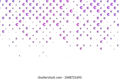 Light Purple vector layout with banking symbols. Shining colored illustration with Euro signs, EUR. Best design for your ad, poster, banner of BTC money.