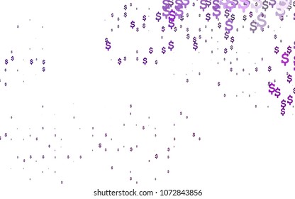 Light Purple vector layout with banking symbols. Shining illustration with signs of dollars on abstract template. Template can be used as a background for ads of markets, loans.