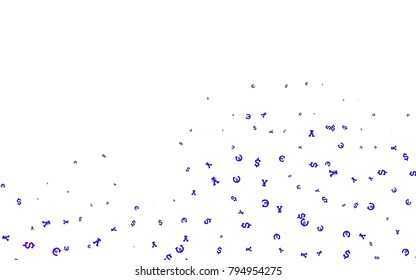 Light Purple vector layout with banking symbols. Illustration with EUR, USD, JPY signs on white template. Template for ads of markets, loans.
