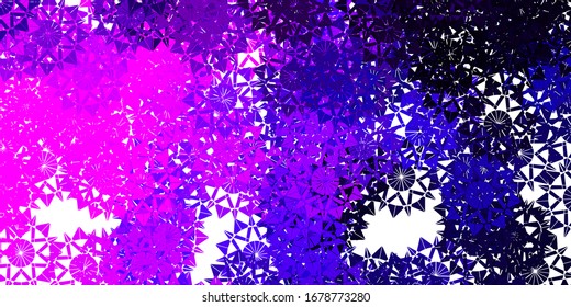 Leichte violette Vektorillustration mit schönen Schneeflocken. Farbige Schneeelemente im dekorativen Weihnachtsstil. Neue Jahresanzeige, Muster der Broschüren.