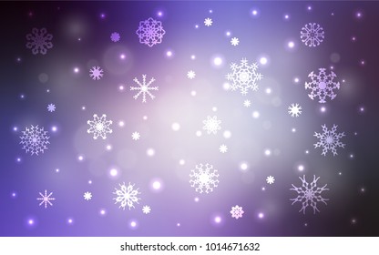 Light Purple vector layout with bright snowflakes. Glitter abstract illustration with crystals of ice. The pattern can be used for new year ad, booklets.