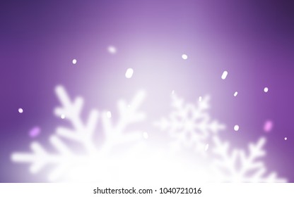 Light Purple vector layout with bright snowflakes. Decorative shining illustration with snow on abstract template. The pattern can be used for new year leaflets.