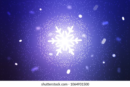 Light Purple vector layout with bright snowflakes. Shining colored illustration with snow in christmas style. The pattern can be used for new year ad, booklets.