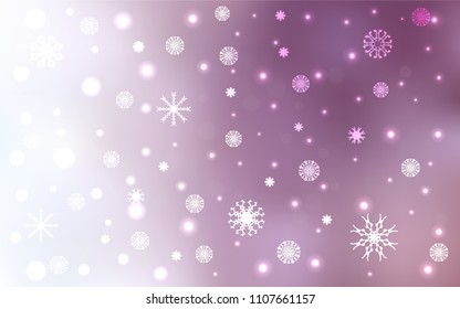 Light Purple vector layout with bright snowflakes. Modern geometrical abstract illustration with crystals of ice. The pattern can be used for new year leaflets.