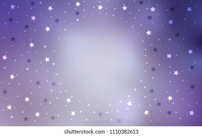 Light Purple vector layout with bright stars. Stars on blurred abstract background with gradient. Best design for your ad, poster, banner.