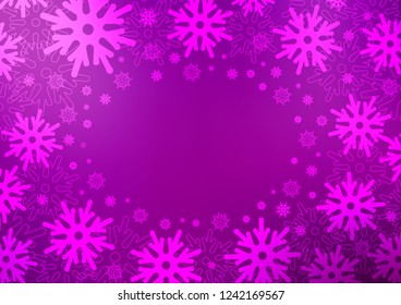 Light Purple vector layout with bright snowflakes. Decorative shining illustration with snow on abstract template. The pattern can be used for year new  websites.