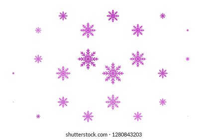 Light Purple vector layout with bright snowflakes. Snow on blurred abstract background with gradient. The template can be used as a new year background.