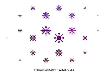Light Purple vector layout with bright snowflakes. Decorative shining illustration with snow on abstract template. The template can be used as a new year background.