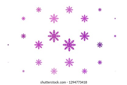 Light Purple vector layout with bright snowflakes. Shining colored illustration with snow in christmas style. The template can be used as a new year background.