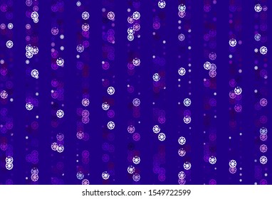 Light Purple vector layout with bright snowflakes. Snow on blurred abstract background with gradient. The template can be used as a new year background.