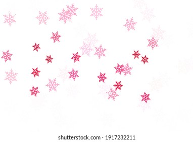 Leichte violette Vektorgrafik mit hellen Schneeflocken, Sternen. Farbenreiche Illustration mit Schnee im Weihnachtsstil. Muster für Neujahrswebseiten.
