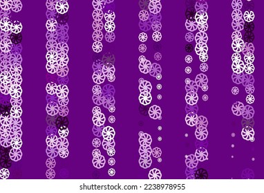 Diseño vectorial púrpura claro con copos de nieve brillantes. Nieve sobre fondo abstracto borroso con gradiente. La plantilla se puede utilizar como fondo de año nuevo.