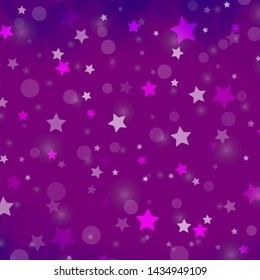 Light Purple vector layout with circles, stars. Colorful disks, stars on simple gradient background. Texture for window blinds, curtains.
