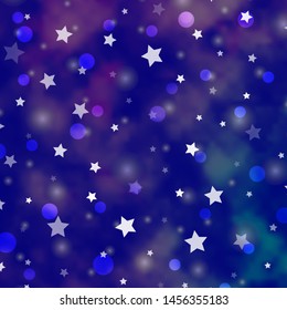 Light Purple vector layout with circles, stars. Glitter abstract illustration with colorful drops, stars. Pattern for trendy fabric, wallpapers.