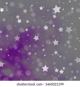 Light Purple vector layout with circles, stars. Abstract illustration with colorful shapes of circles, stars. Design for textile, fabric, wallpapers.