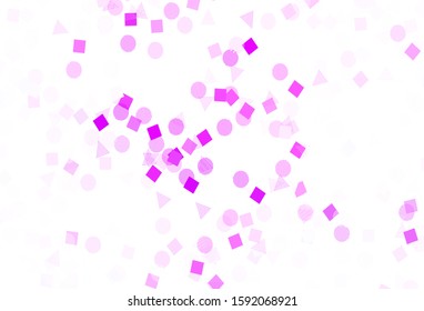 Light Purple vector layout with circles, lines, rectangles. Illustration with set of colorful circles, triangles, squares. Modern template for landing page.