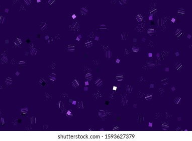 Light Purple vector layout with circles, lines, rectangles. Abstract illustration with colorful dots, lines, cubes. Pattern for commercials.