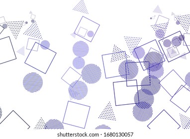Lächelviolette Vektorillustration mit Kreisen, Linien, Rechtecken. Illustration mit bunten Kreisen, Dreiecken, Rechtecken. Modernes Template für die Zielseite.