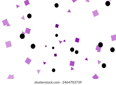 Vector púrpura claro con círculos, líneas, rectángulos. Diseño decorativo en estilo abstracto con líneas, puntos, cubos. Patrón para anuncios.