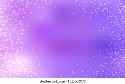 Light Purple vector layout with cosmic stars. Shining illustration with sky stars on abstract template. Pattern for futuristic ad, booklets.