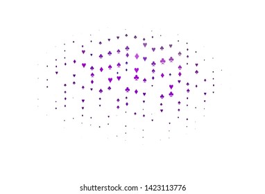 Light Purple vector layout with elements of cards. Blurred decorative design of hearts, spades, clubs, diamonds. Design for ad, poster, banner of gambling websites.