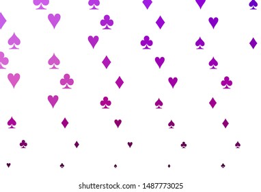 Light Purple vector layout with elements of cards. Colorful gradient with signs of hearts, spades, clubs, diamonds. Design for ad, poster, banner of gambling websites.