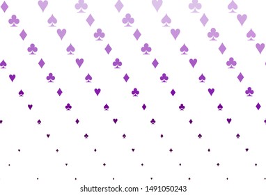 Light Purple vector layout with elements of cards. Blurred decorative design of hearts, spades, clubs, diamonds. Pattern for booklets, leaflets of gambling houses.