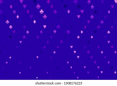 Light Purple vector layout with elements of cards. Shining illustration with hearts, spades, clubs, diamonds. Design for ad, poster, banner of gambling websites.