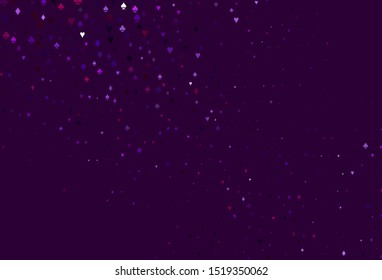 Light Purple vector layout with elements of cards. Colored illustration with hearts, spades, clubs, diamonds. Pattern for ads of parties, events in Vegas.
