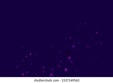 Light Purple vector layout with elements of cards. Shining illustration with hearts, spades, clubs, diamonds. Pattern for leaflets of poker games, events.