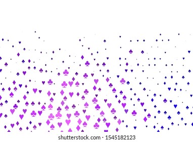 Light Purple vector layout with elements of cards. Colored illustration with hearts, spades, clubs, diamonds. Pattern for leaflets of poker games, events.