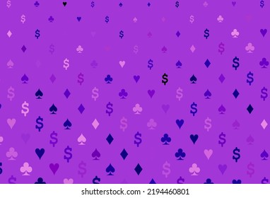 Light purple vector layout with elements of cards. Blurred decorative design of hearts, spades, clubs, diamonds. Pattern for leaflets of poker games, events.