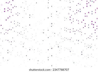 Light Purple vector layout with elements of cards. Blurred decorative design of hearts, spades, clubs, diamonds. Pattern for ads of parties, events in Vegas.