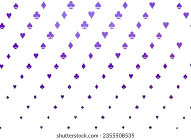 Light Purple vector layout with elements of cards. Shining illustration with hearts, spades, clubs, diamonds. Design for ad, poster, banner of gambling websites.