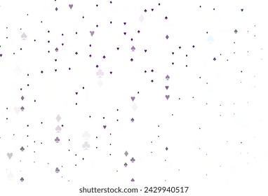 Light Purple vector layout with elements of cards. Shining illustration with hearts, spades, clubs, diamonds. Pattern for leaflets of poker games, events.