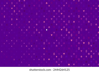 Light purple vector layout with elements of cards. Colorful gradient with signs of hearts, spades, clubs, diamonds. Smart design for your business advert of casinos.