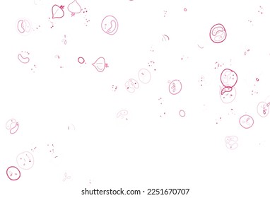 Diseño vectorial púrpura claro con comida de restaurante. Ilustración con un conjunto de alimentos frescos en forma de doodle. Patrón de menú de cafés, bares, restaurantes.
