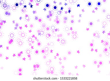 Light Purple vector layout with stars, suns. Shining illustration with stars, suns on abstract template. Smart design for your business advert.
