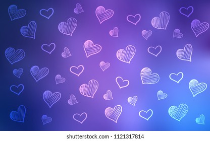 Light Purple vector layout with sweet hearts. Blurred decorative design in doodle style with hearts. Pattern can be used for valentine's ad, booklets.