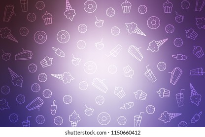Light Purple vector layout with sweet desserts. Illustration with set of sweet food in doodle style. Design for ad, poster, banner of cafes or restaurants.
