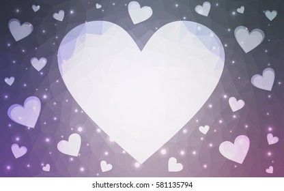 Light Purple vector love background with heart. Paper note. Valentine's greeting polygonal card. Triangular illustration for your business. Stock template for your design.