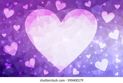 Light Purple vector love background with heart. Paper note. Valentine's greeting polygonal card. Triangular illustration for your business. Stock template for your design.
