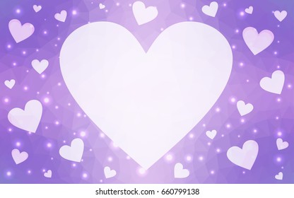 Light Purple vector love background with heart. Paper note. Valentine's greeting polygonal card. Triangular illustration for your business. Stock template for your design.