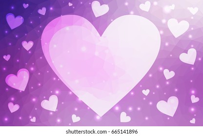 Light Purple vector love background with heart. Paper note. Valentine's greeting polygonal card. Triangular illustration for your business. Stock template for your design.