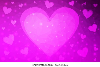 Light Purple vector love background with heart. Paper note. Valentine's greeting polygonal card. Triangular illustration for your business. Stock template for your design.