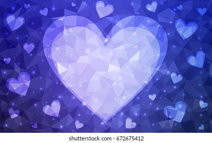 Light Purple vector love background with heart. Paper note. Valentine's greeting polygonal card. Triangular illustration for your business. Stock template for your design.