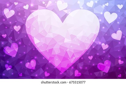 Light Purple vector love background with heart. Paper note. Valentine's greeting polygonal card. Triangular illustration for your business. Stock template for your design.
