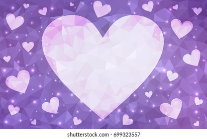 Light Purple vector love background with heart. Paper note. Valentine's greeting polygonal card. Triangular illustration for your business. Stock template for your design.