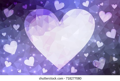 Light Purple vector love background with heart. Paper note. Valentine's greeting polygonal card. Triangular illustration for your business. Stock template for your design.